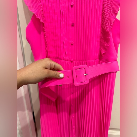 SELF PORTRAIT CHIFFON MIDI RUFFLE PLEADED PINK DRESS 12 - Picture 10 of 11